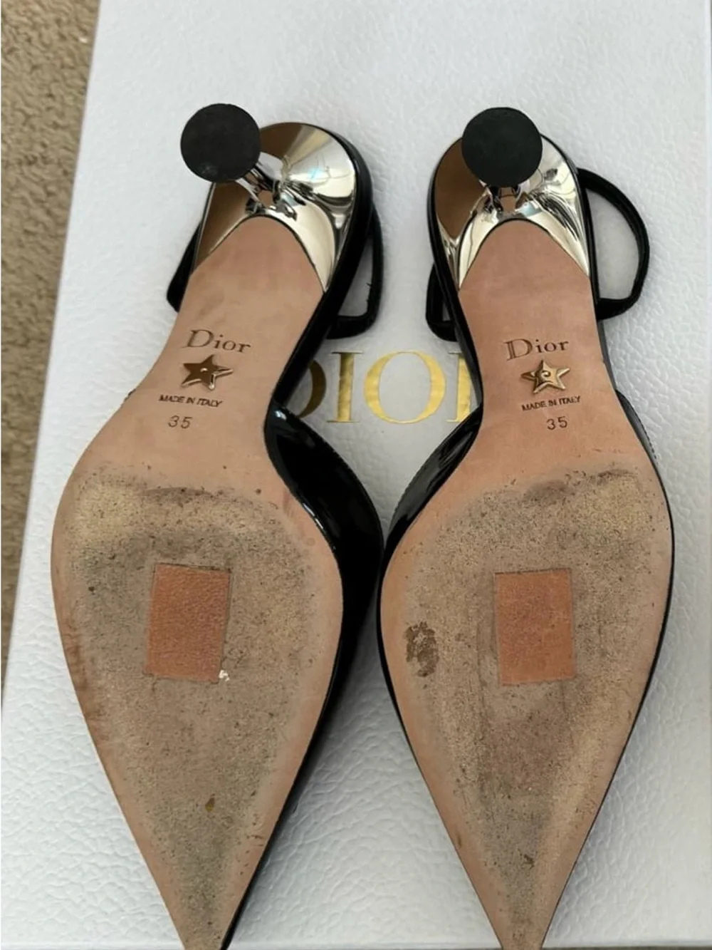 Dior La Parisienne Black Patent Leather Pointed Slingback Heels size 35 - Picture 3 of 3